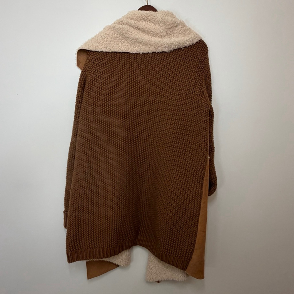 Orange Creek Sherpa Cardigan Coat M/L Brown Faux Suede Knit Boho Western Jacket - Picture 2 of 7